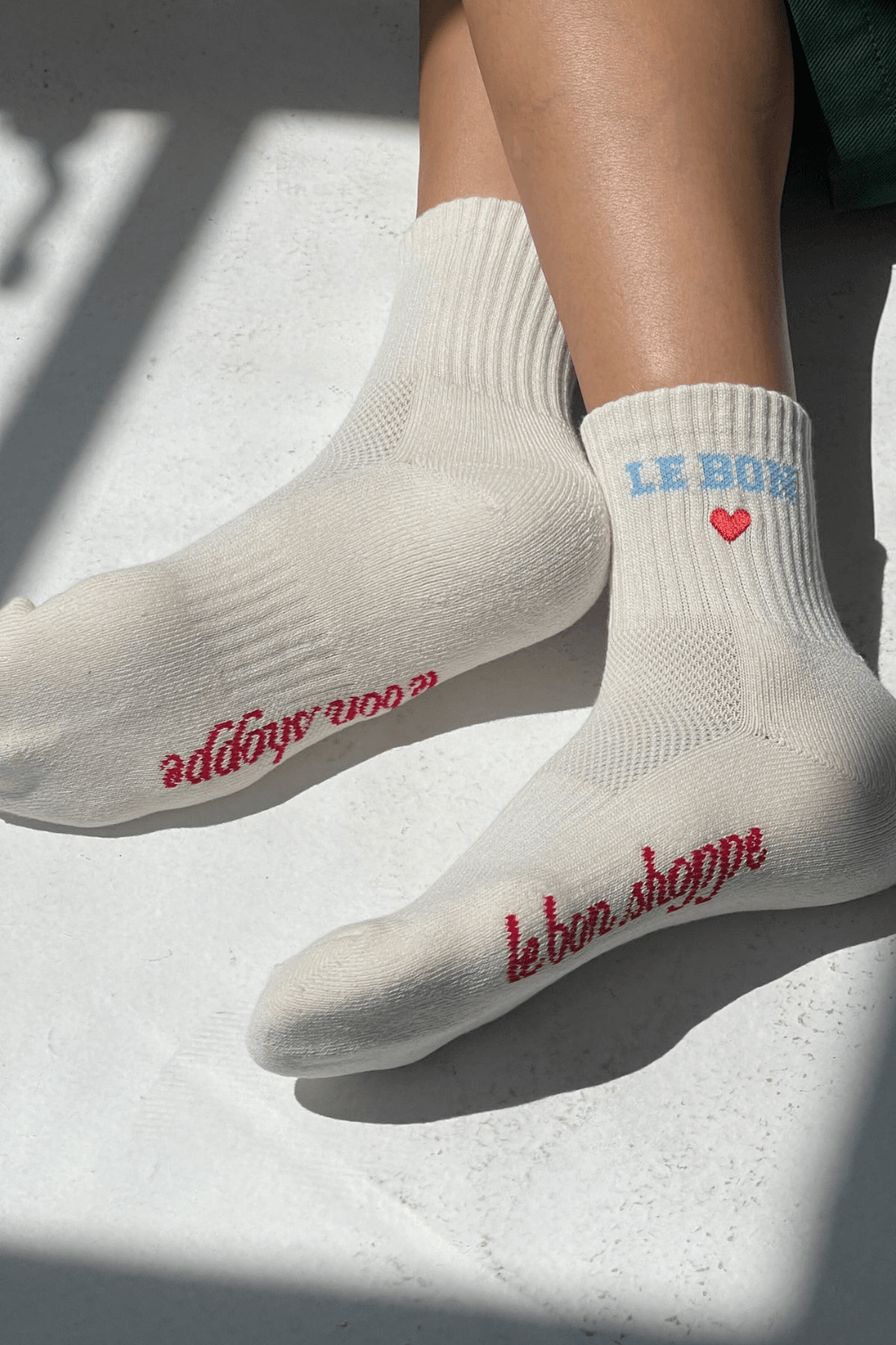 Embroidered Crew Socks in Vanilla