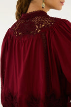 Berry Garden Guipure Blouse in Burgundy