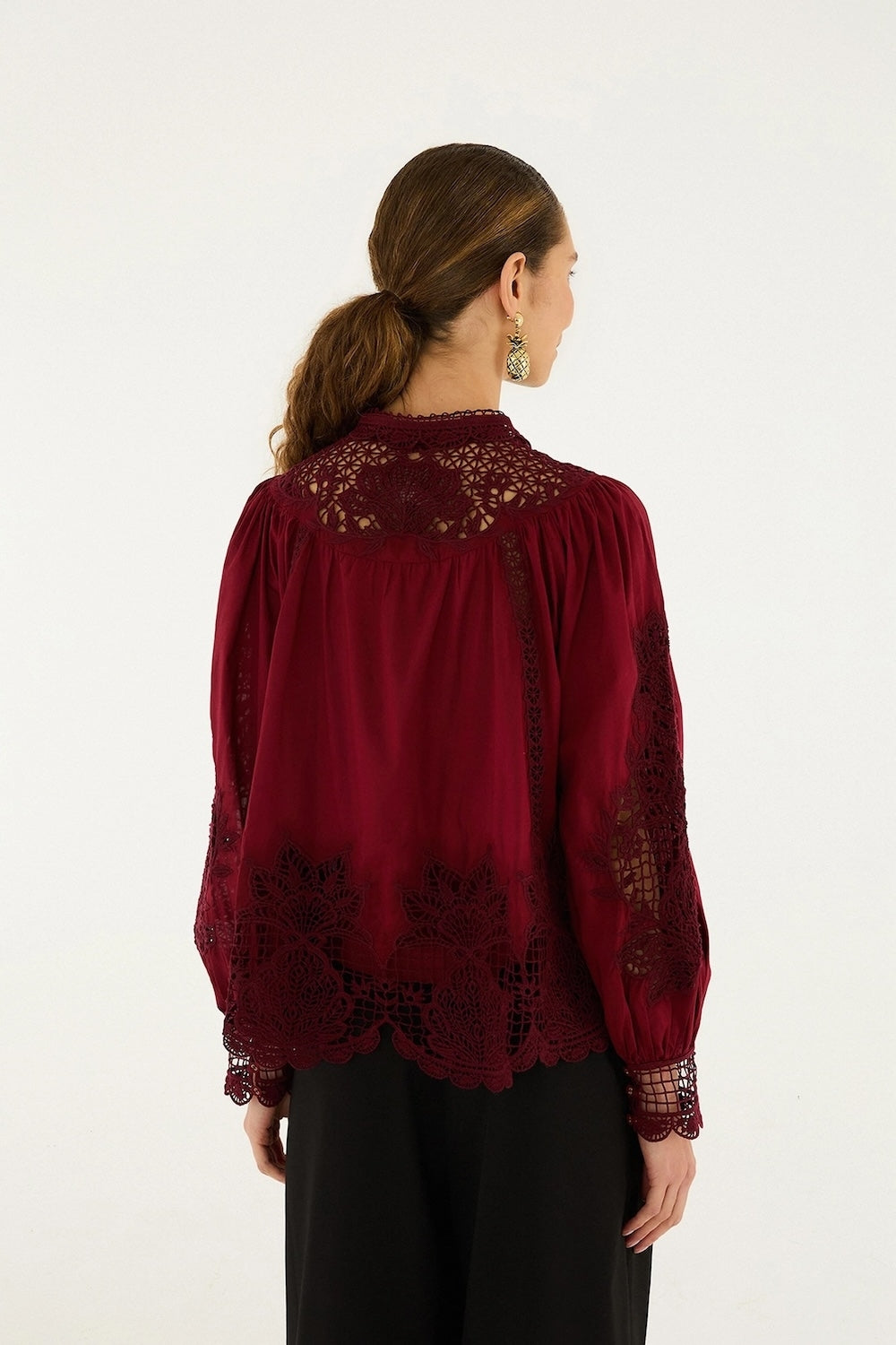 Berry Garden Guipure Blouse in Burgundy
