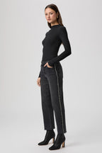 Mason Mid Rise Straight Leg Ankle Jean in Glitz Black Embellished