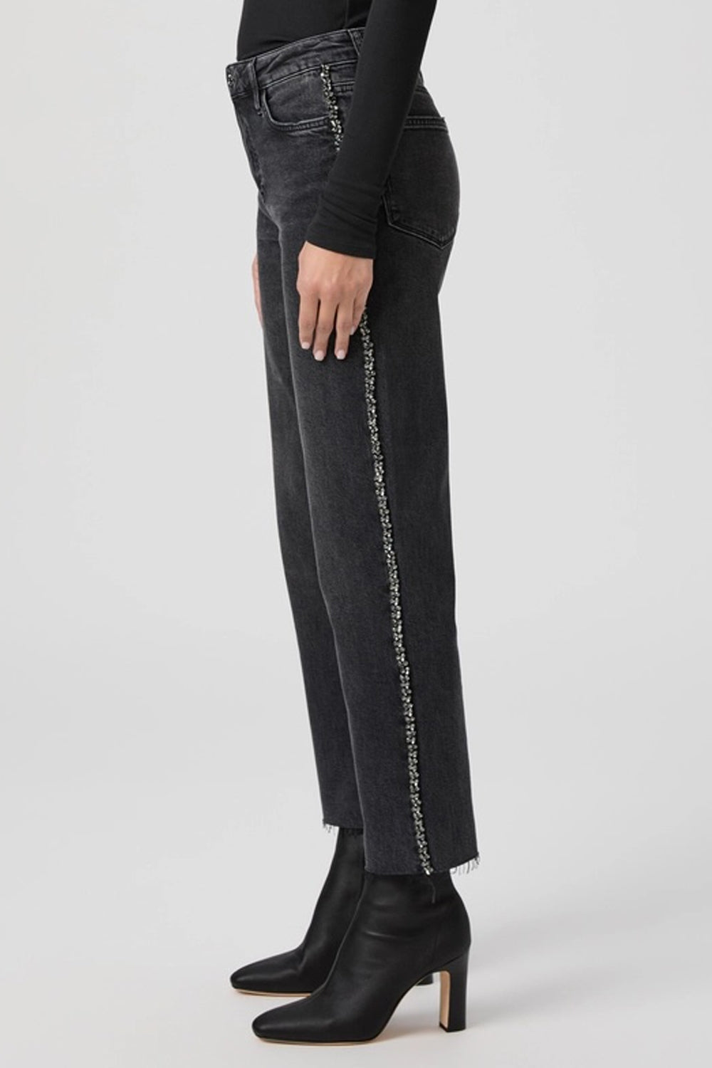 Mason Mid Rise Straight Leg Ankle Jean in Glitz Black Embellished