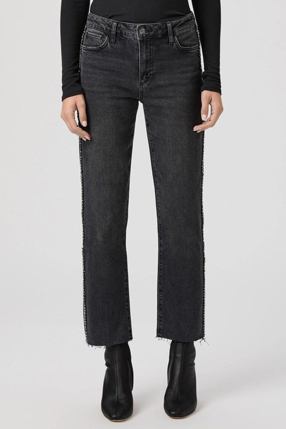 Mason Mid Rise Straight Leg Ankle Jean in Glitz Black Embellished