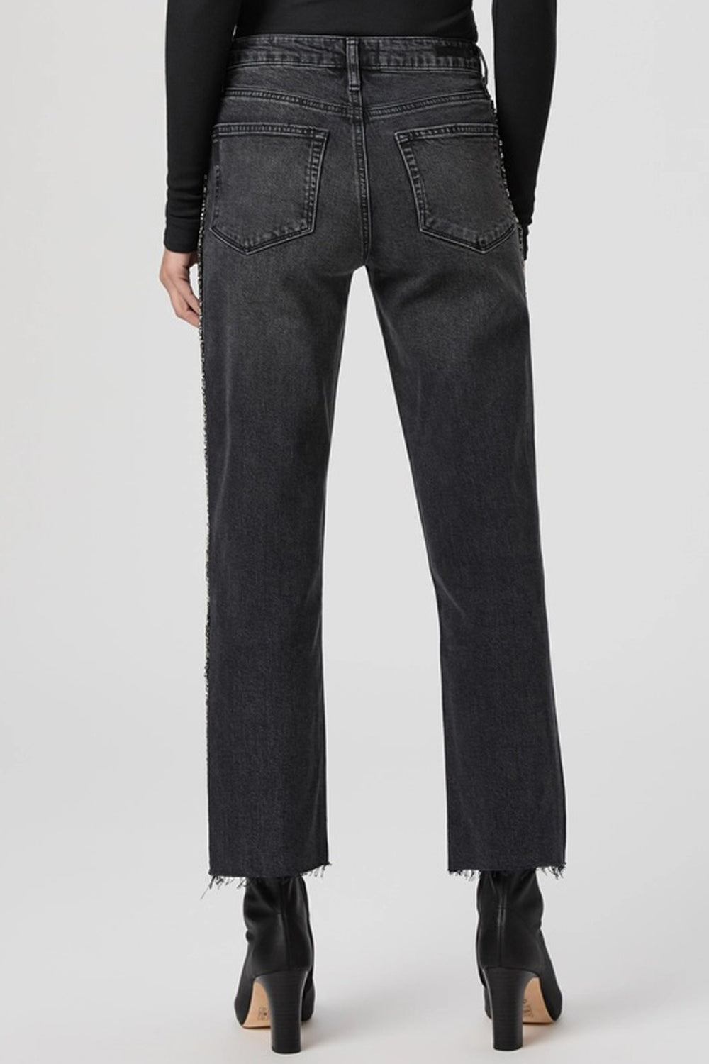Mason Mid Rise Straight Leg Ankle Jean in Glitz Black Embellished