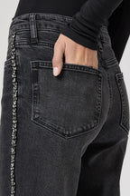 Mason Mid Rise Straight Leg Ankle Jean in Glitz Black Embellished