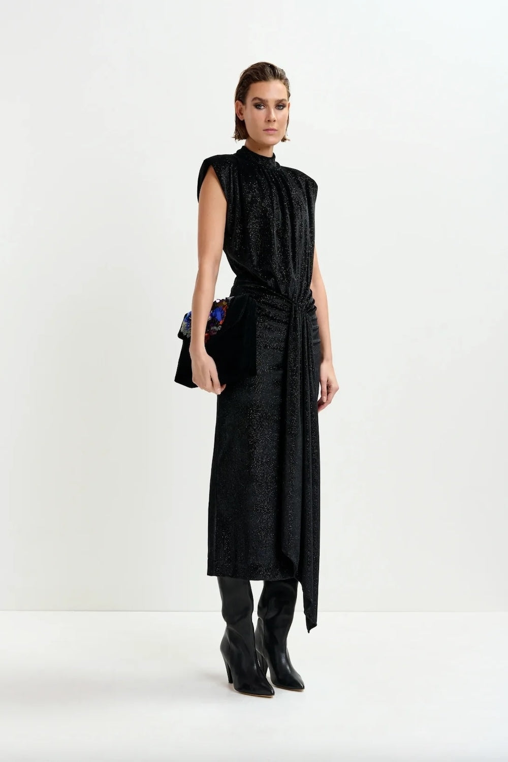 Inche Velvet Jersey Dress in Black