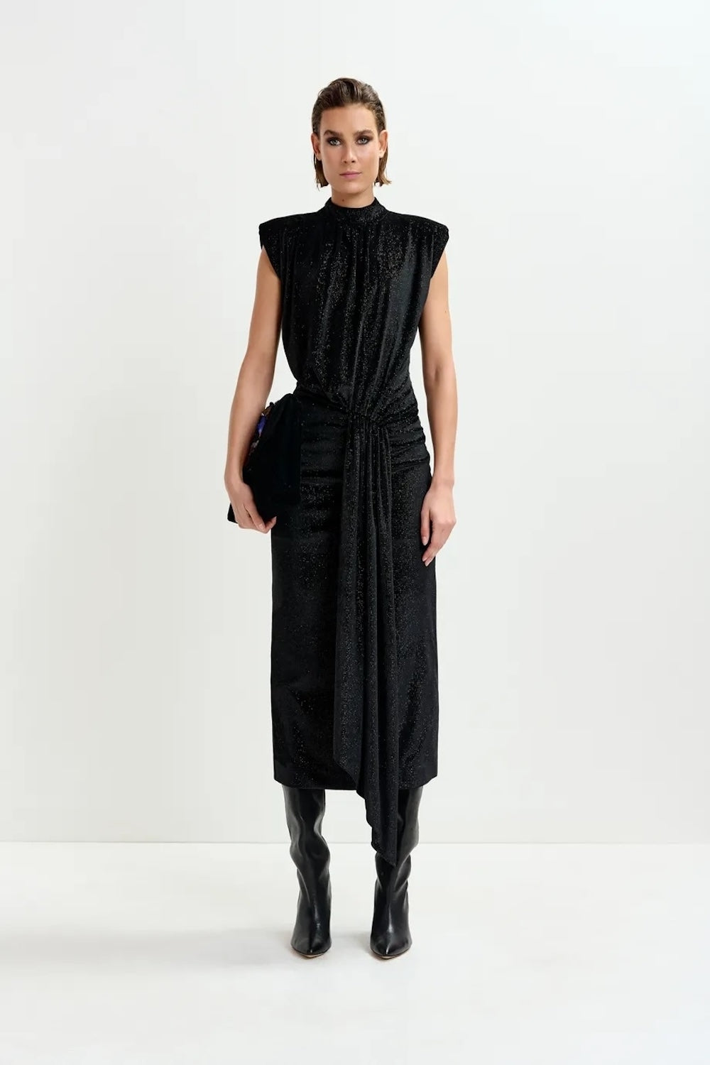 Inche Velvet Jersey Dress in Black