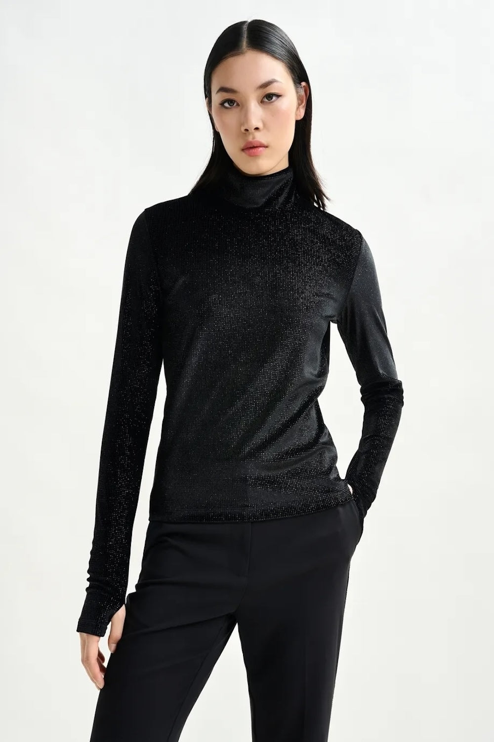 Indienne Velvet Jersey Top in Black
