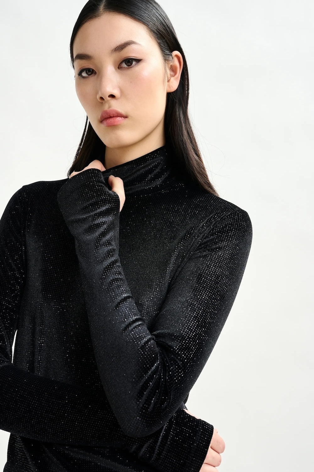Indienne Velvet Jersey Top in Black