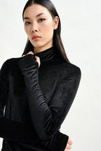 Indienne Velvet Jersey Top in Black
