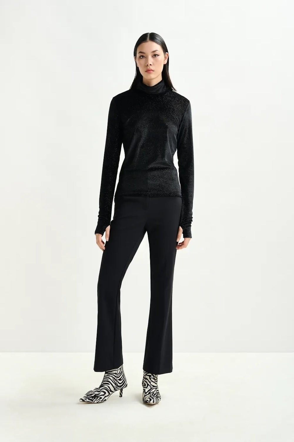 Indienne Velvet Jersey Top in Black