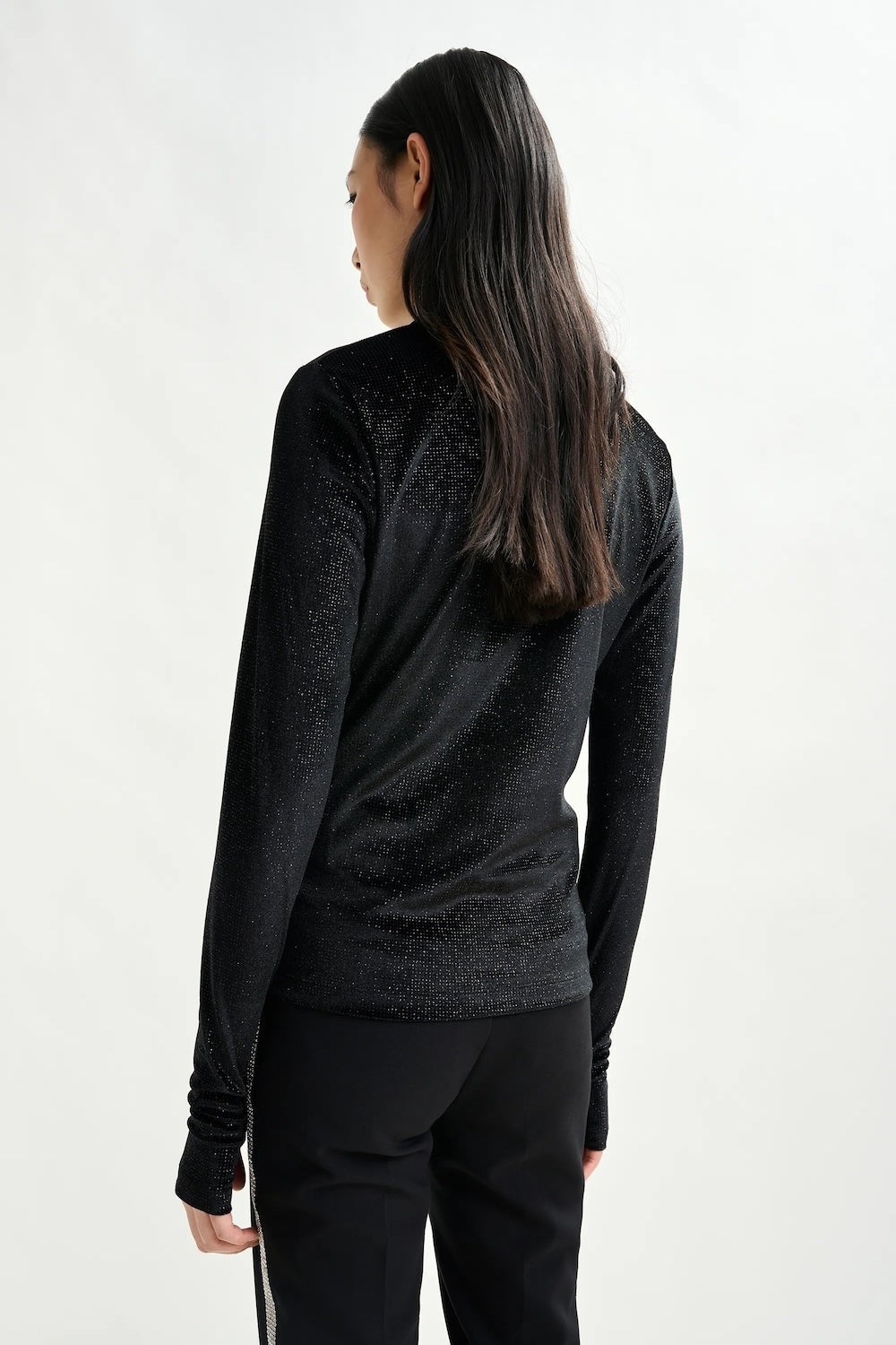 Indienne Velvet Jersey Top in Black