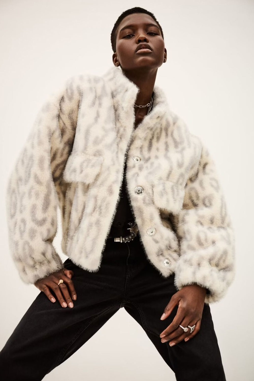 Saros Faux Fur Jacket in Ecru