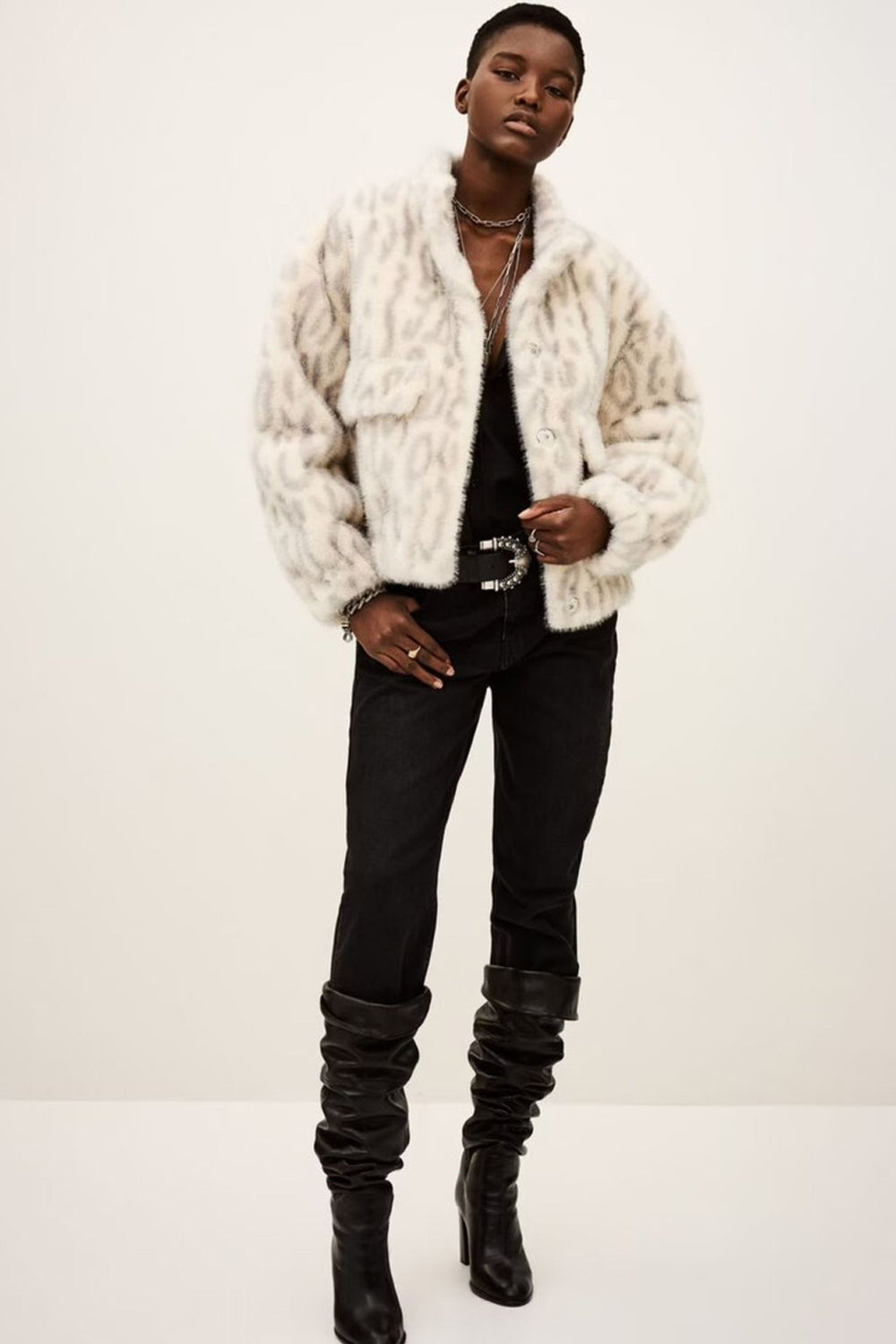 Saros Faux Fur Jacket in Ecru
