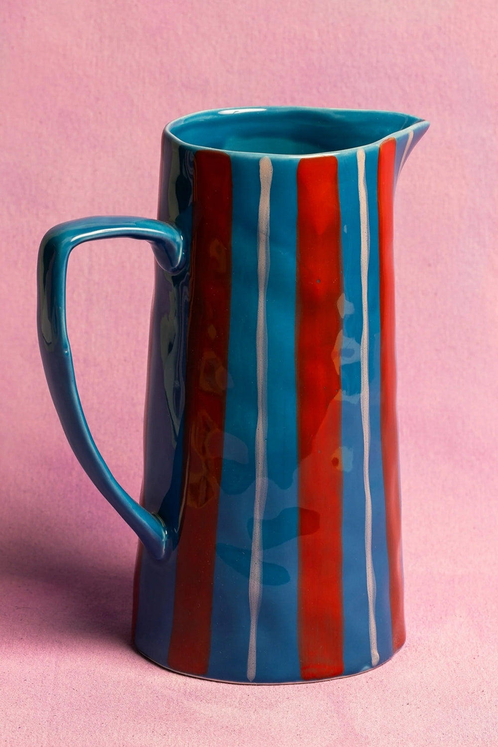 Marcelle Stripe Jug - Light Blue/Red