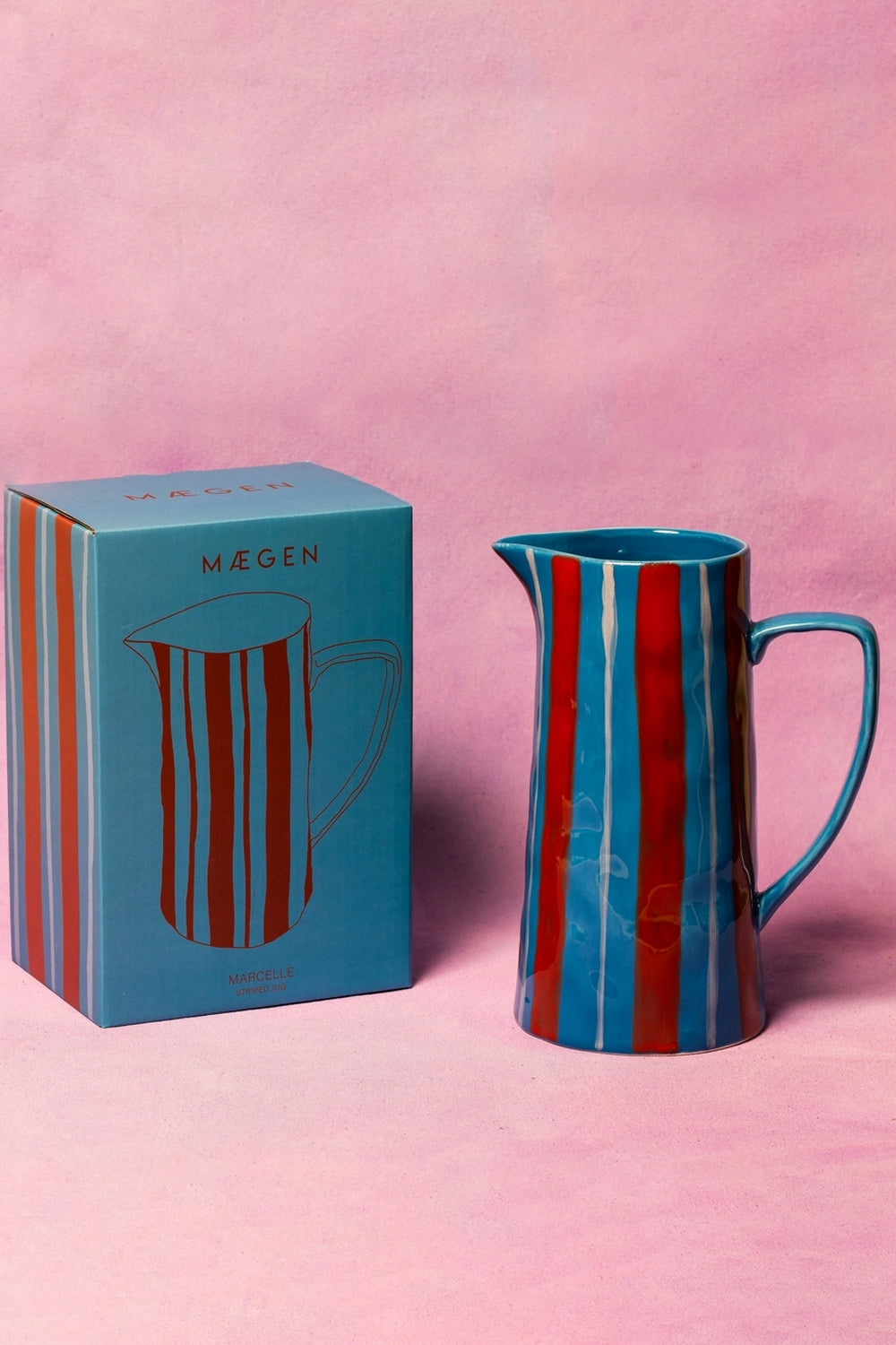 Marcelle Stripe Jug - Light Blue/Red