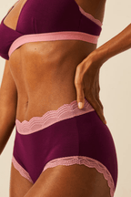 High Rise Knicker - Black Cherry & Dusky Pink