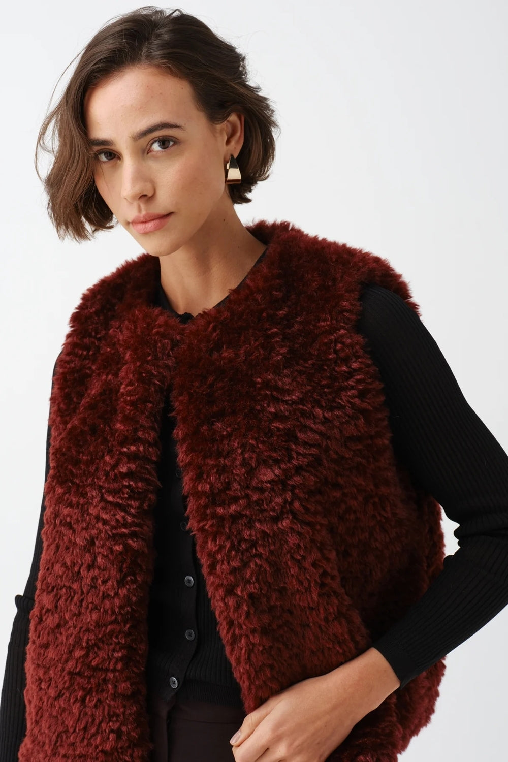 Faux Sheepskin Burgundy Gilet