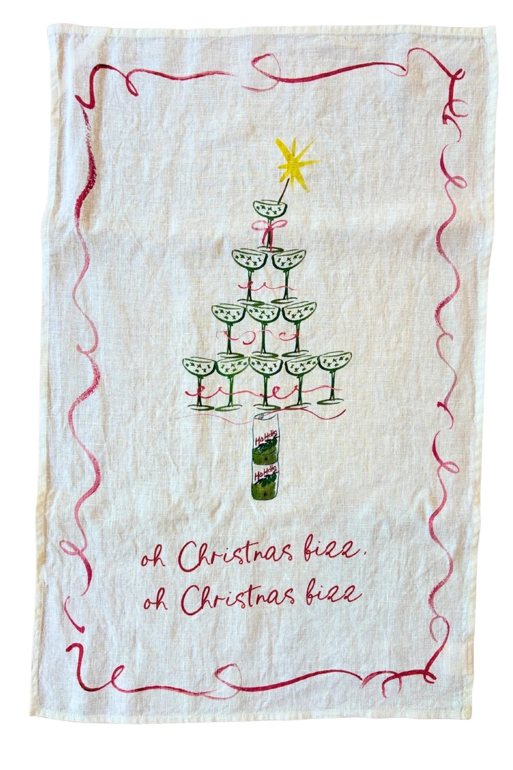 Oh Christmas Fizz Champagne Tree Linen Teatowel