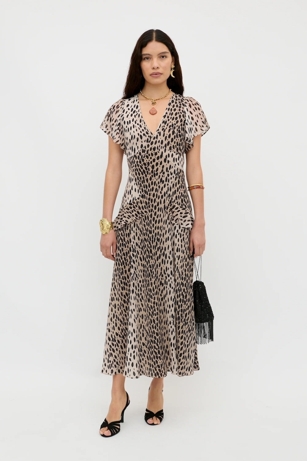Evie Dress in Antelope Spot Black