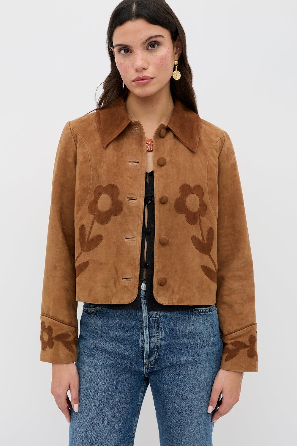 Dionne Jacket in Retro Daisy Applique Tan