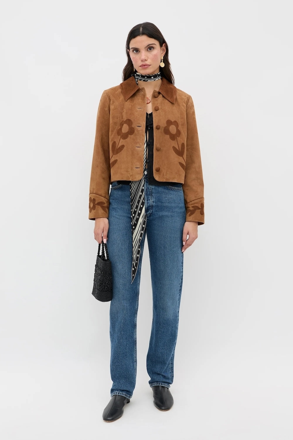 Dionne Jacket in Retro Daisy Applique Tan