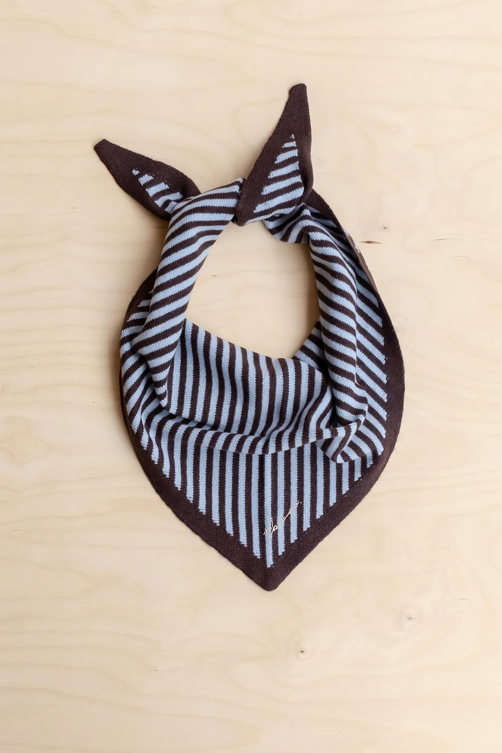 Merino Wool Triangle Scarf in Blue and Brown Stripe