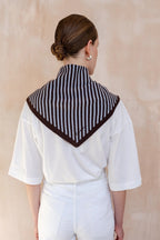 Merino Wool Triangle Scarf in Blue and Brown Stripe