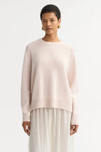 Boyfriend Crew Neck Cashmere Sweater in Powder
