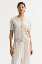 Brushed Short Sleeve Cashmere Cardigan in Chalk