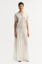 Brushed Short Sleeve Cashmere Cardigan in Chalk