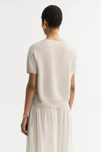 Brushed Short Sleeve Cashmere Cardigan in Chalk