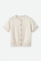 Brushed Short Sleeve Cashmere Cardigan in Chalk