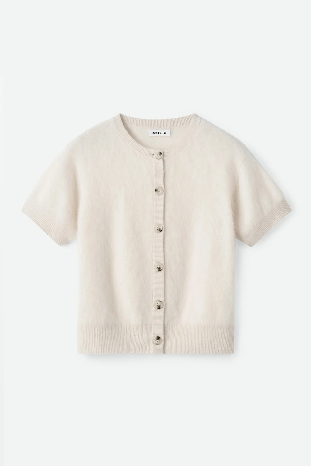 Brushed Short Sleeve Cashmere Cardigan in Chalk