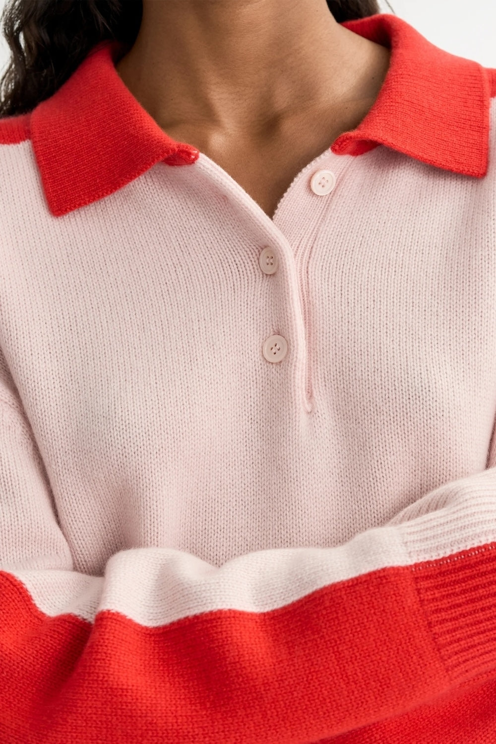 Colour Block Cashmere Polo Shirt in Powder