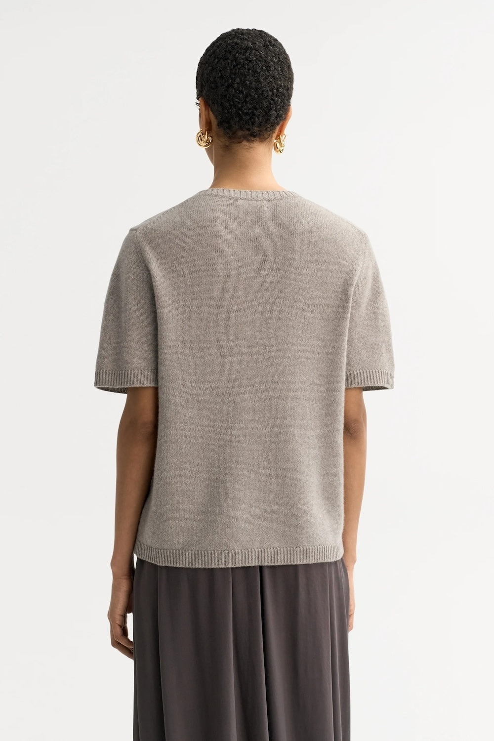 Oversized Knitted Cashmere T-Shirt in Greige