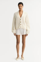Silk Knit Cardigan in Feather White