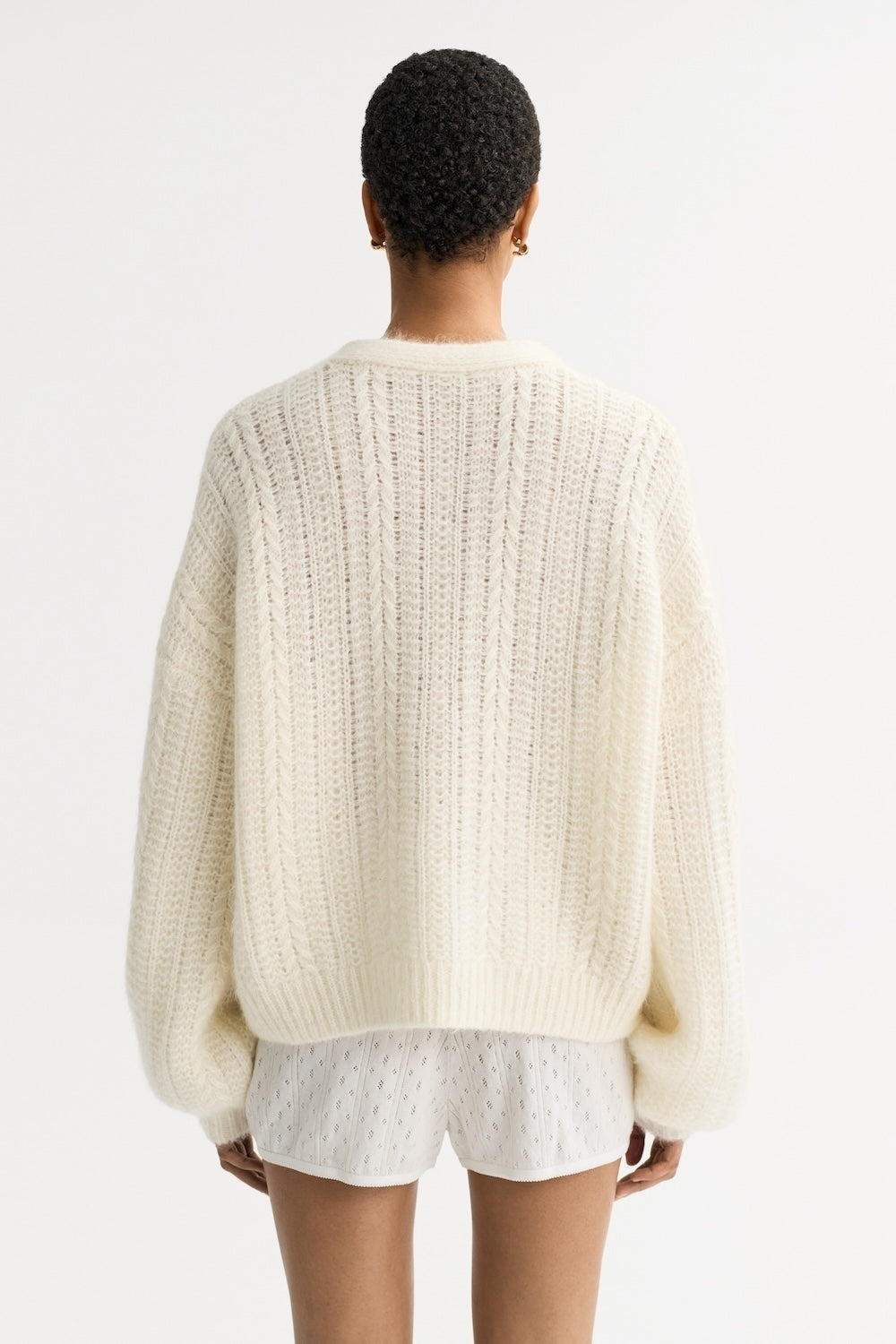 Silk Knit Cardigan in Feather White