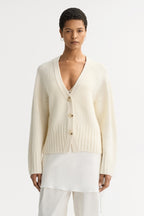 V-Neck Cashmere Cardigan in Feather White