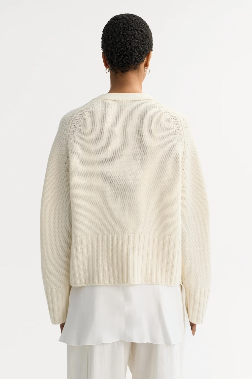 V-Neck Cashmere Cardigan in Feather White