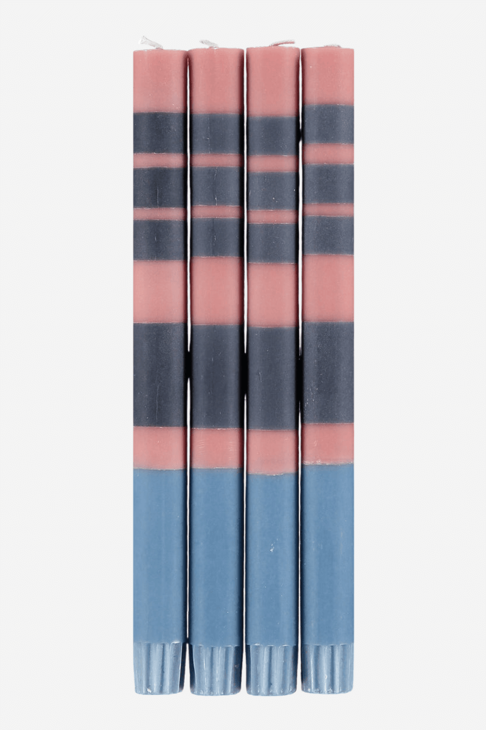 Classic Striped Dinner Candles 4 Pack - Old Rose, Indigo, Pompadour