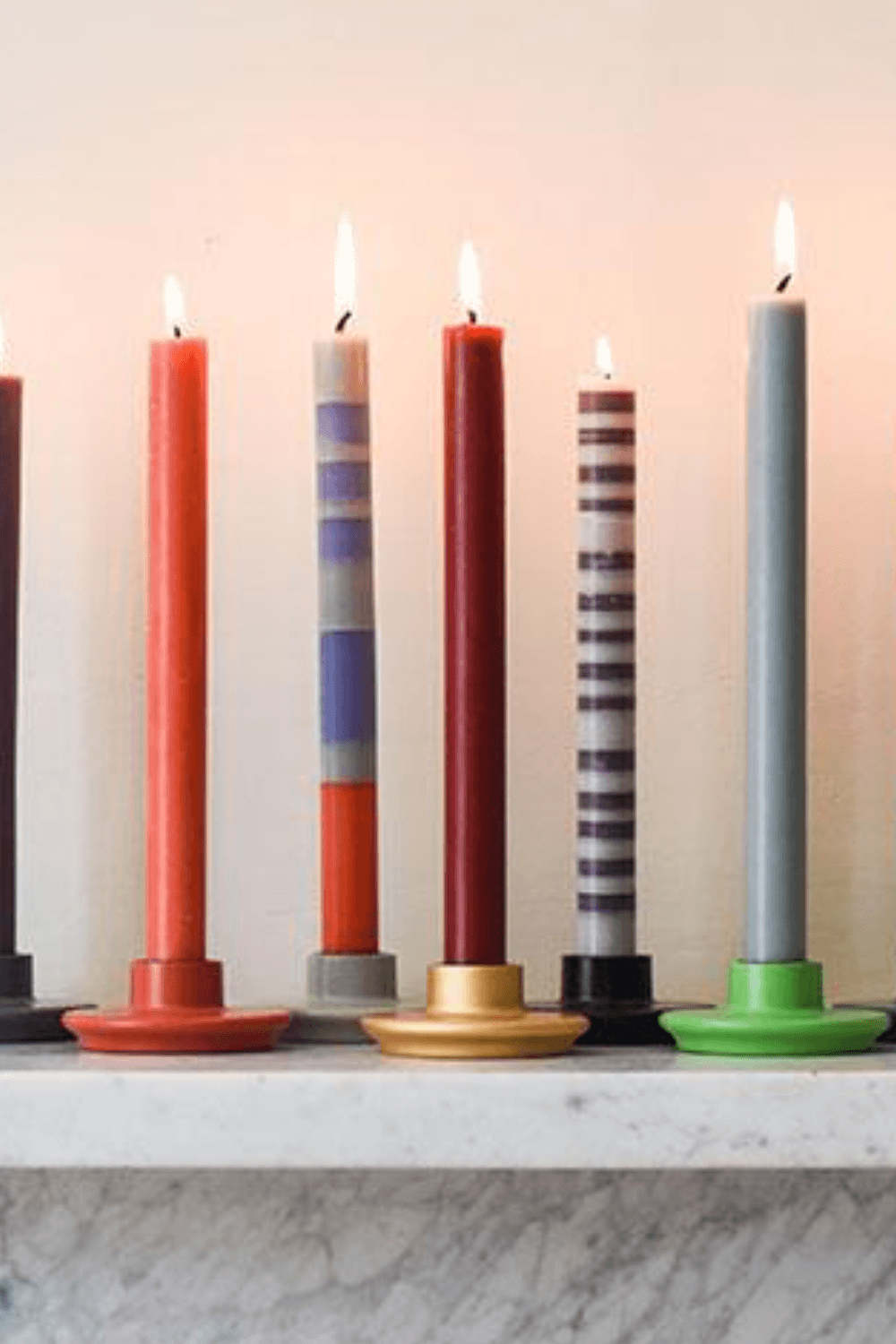 Classic Striped Dinner Candles 4 Pack - Old Rose, Indigo, Pompadour