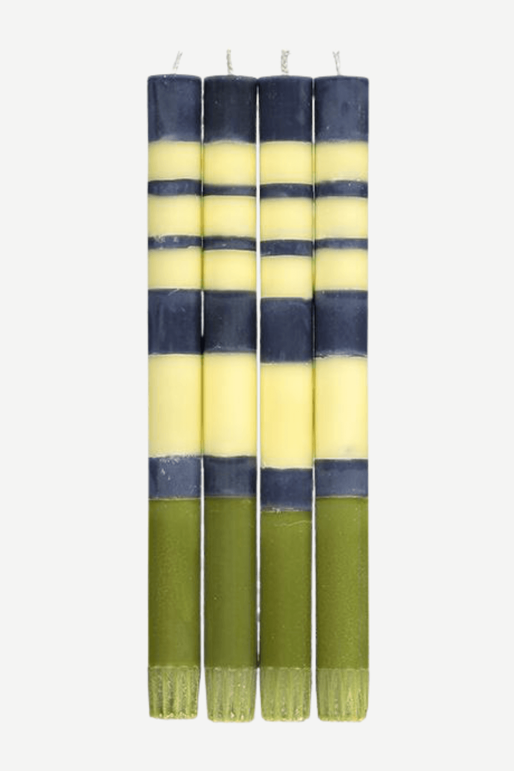 Classic Striped Dinner Candles 4 Pack - Olive, Indigo, Jasmine