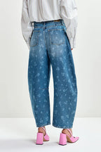 Floral Print Cropped Barrel Leg Jeans