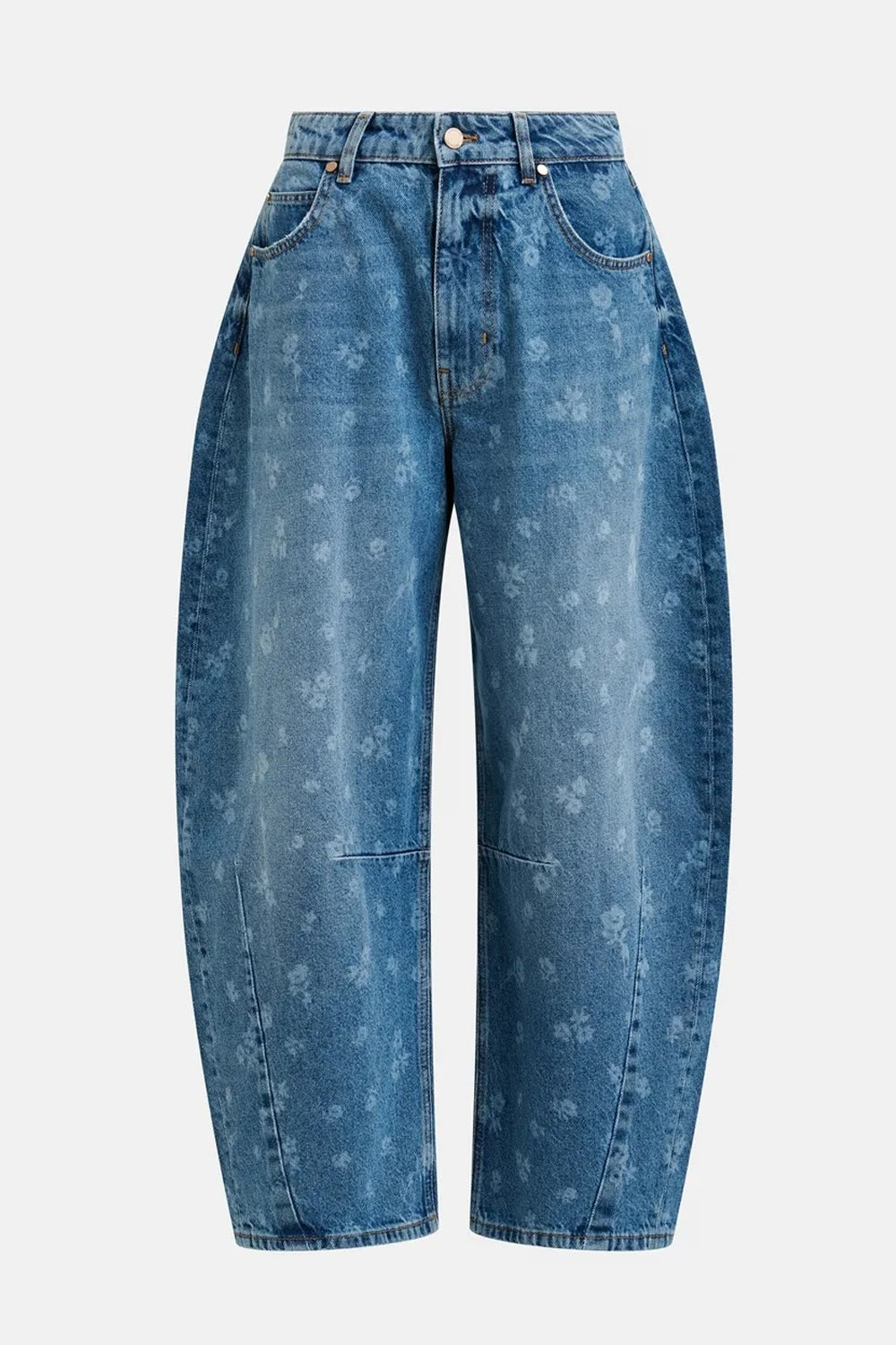 Floral Print Cropped Barrel Leg Jeans