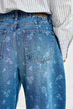 Floral Print Cropped Barrel Leg Jeans