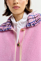 Joilu Pink Textured Cardigan with Black Tweed