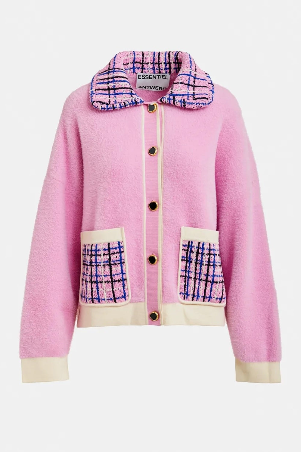 Joilu Pink Textured Cardigan with Black Tweed
