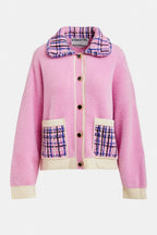 Joilu Pink Textured Cardigan with Black Tweed