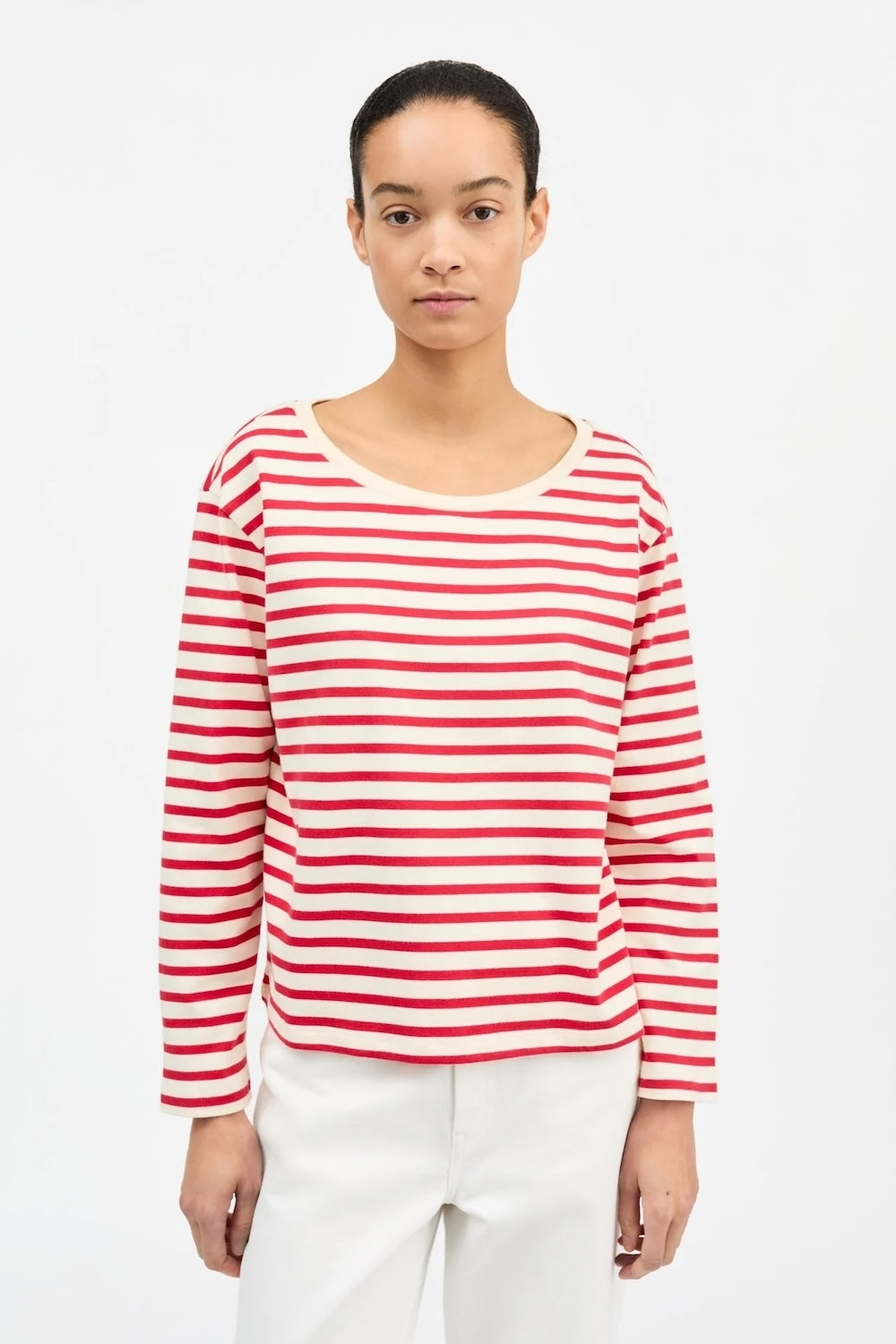 Marron Long Sleeve Tee in Off White/Red Stripe