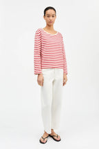 Marron Long Sleeve Tee in Off White/Red Stripe